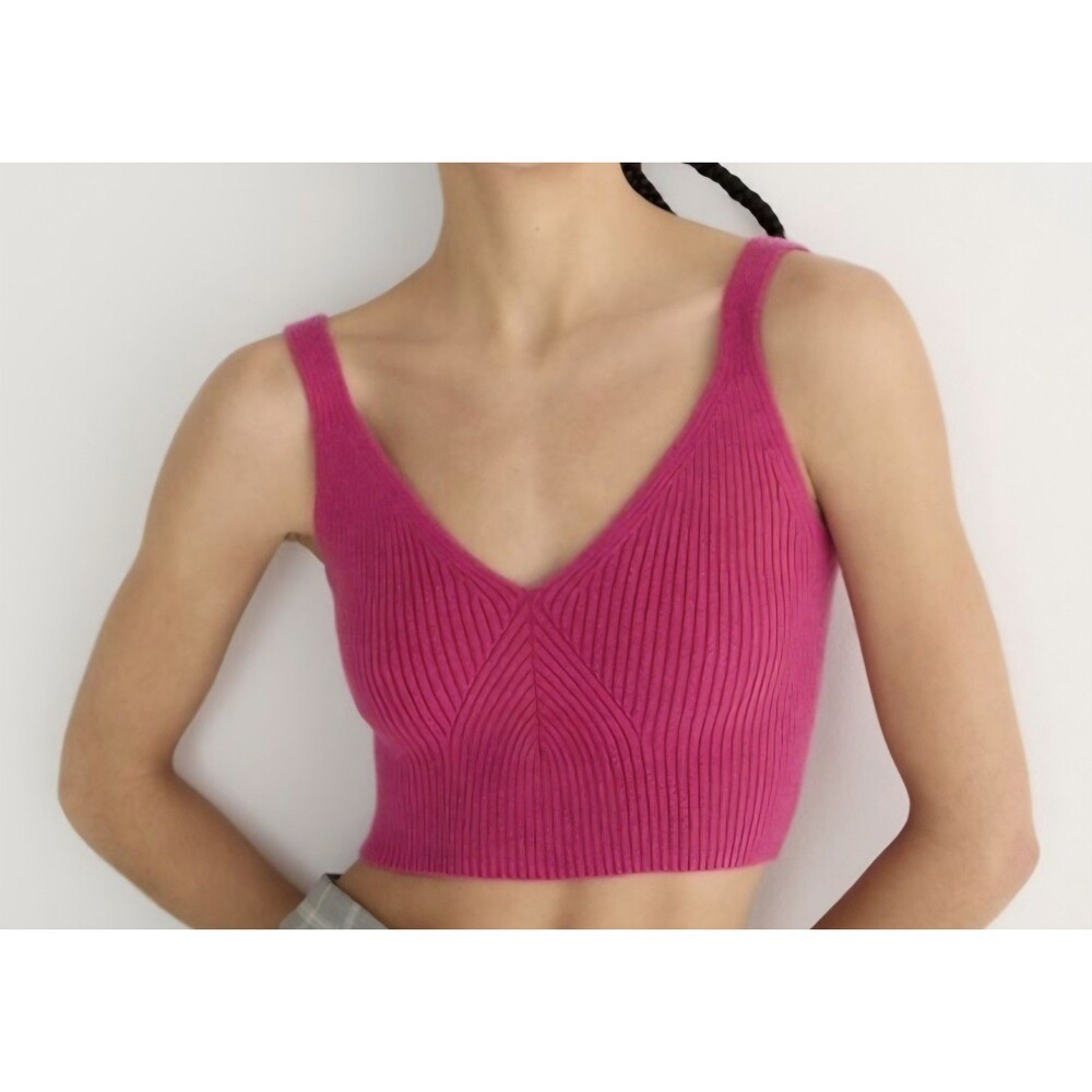 New J.Crew BG645 Womens L V-Neck Cashmere Cropped Sweater Tank Red Ribbed